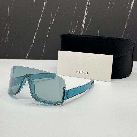 NEW GUCCI UNISEX LIGHT BLUE  GUCCI SHIELD SUNGLASSES GG1637S 001 - Picture 1 of 12